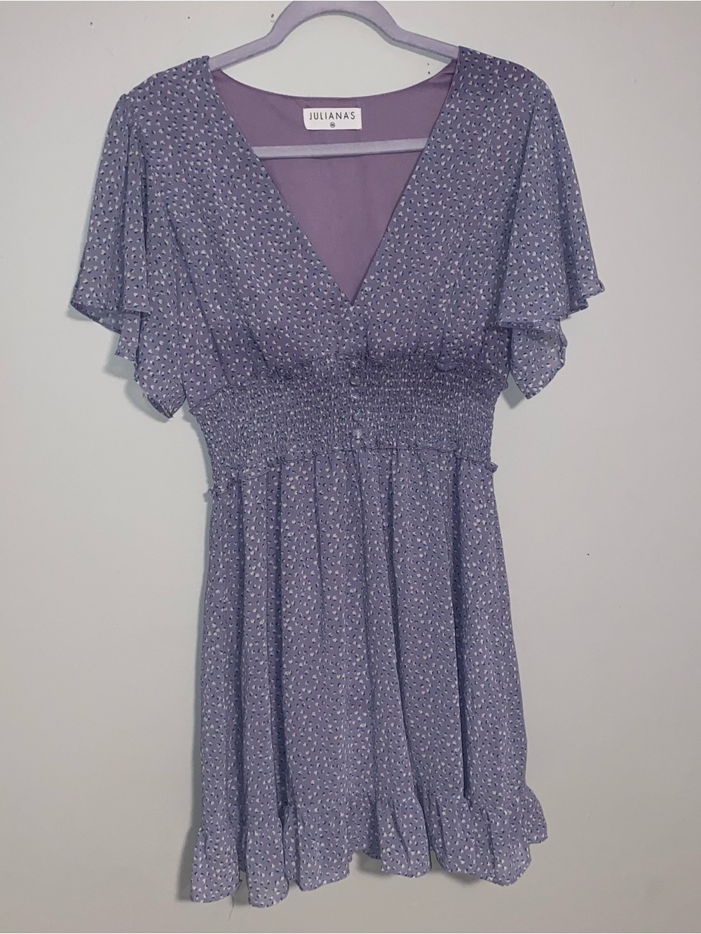Purple Ditzy Floral Mini Dress M Boho Chic Cottagecore Fairy Coquette Soft Girl